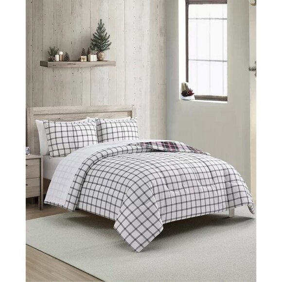Sunham King Plaid Comforter Set 3PC Red Green White $80 - Picture 6 of 7